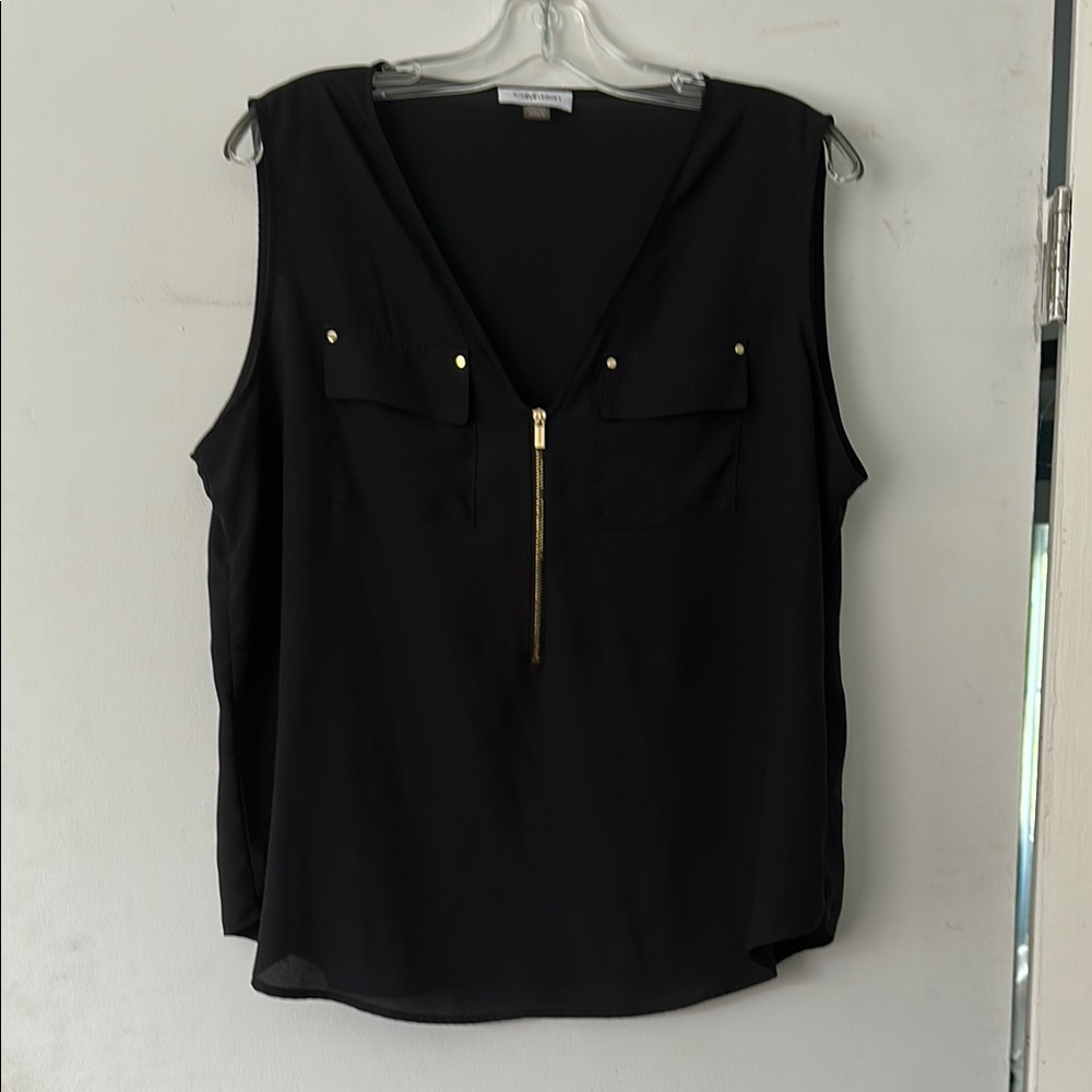 Calvin Klein Black Sleeveless Blouse with Gold Accents